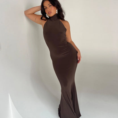 Norma Kamali Halter Turtle Fishtail Gown