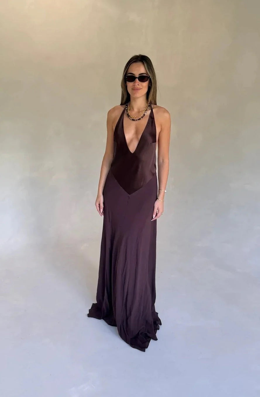 Sneaky Link Jaz V Neck Maxi Dress Chocolate