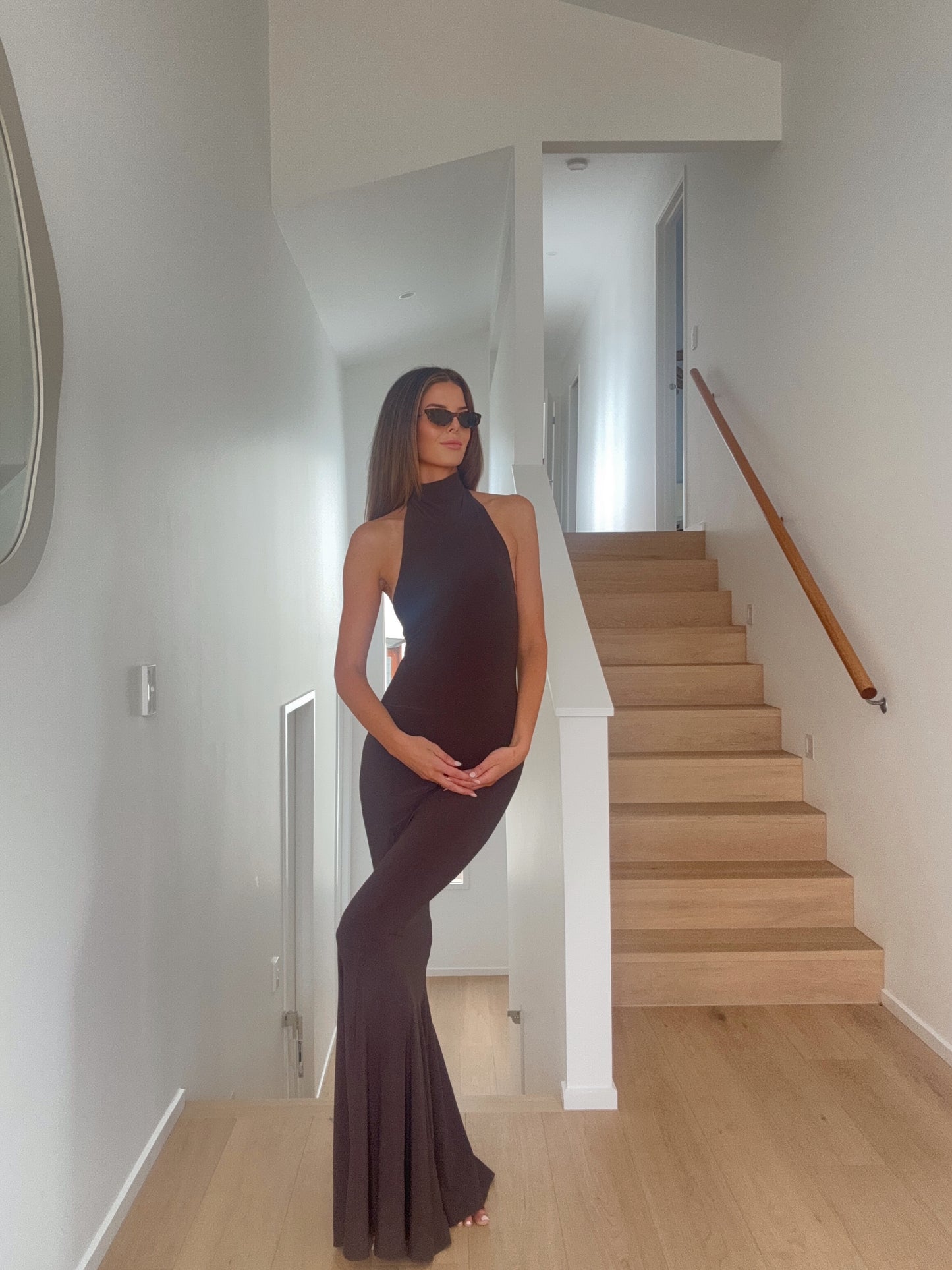 Norma Kamali Halter Turtle Fishtail Gown